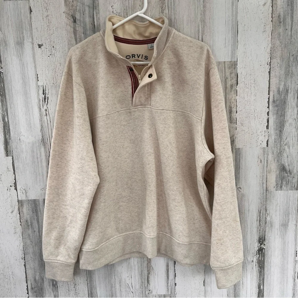 Orvis Men’s 4 Button & Snap Closure Pullover Sweater Size Large In Cream